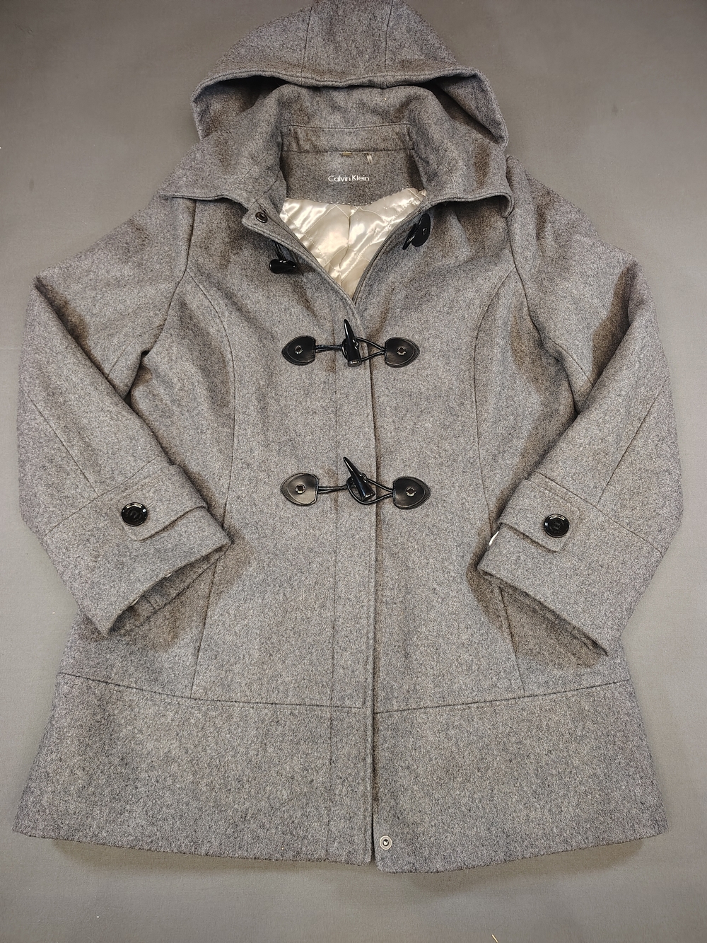 Calvin Klein Women's Gray Toggle Wool Blend Coat with Hood